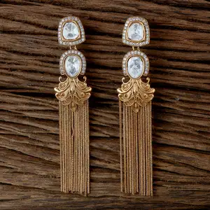印度手工昆丹经典耳环镀金人造波尔基珠宝批发商