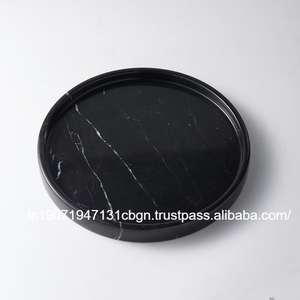 Plateau de service rond en marbre blanc et vert naturel décoratif fait à la main en gros - Product Image 3