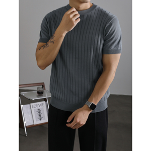 New High Quality Knitted Quick Dry England Style T-Shirt Custom Brand Solid Color Plain Loose Fit Plus Size Blank Customized - Product Image 2