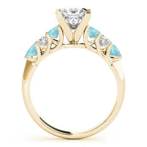 Bague de fiançailles princesse avec diamant de 0,60 ct et aigue-marine, or jaune 14 carats, élégante et luxueuse - Product Image 2