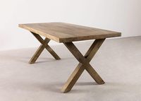 Table à manger en bois massif 6 places Pindel Handicraft |   Design rectangulaire moderne avec pieds croisés |   Meubles de maison écologiques et durables