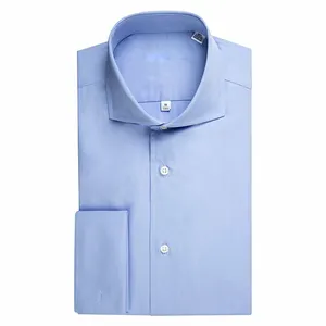 Custom Logo Men's Slim Fit Spread Collar French Cuff Cotton Solid Dress Shirt