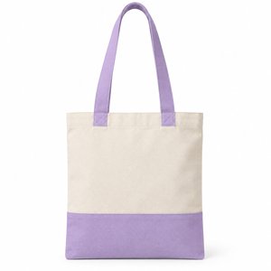 Bolsa de Mano de Lona de Algodón de Dos Tonos, 13x15 Pulgadas, 330 GSM, Morado Claro y Beige, con Logotipo Personalizado, Reutilizable, Cierre Abierto, Asas Largas - Product Image 1