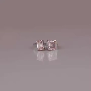 Solid Gold Engagement Ring With Ascher and Emerald Cut Custom Design 10K Lab Grown Pink Diamond Gold Plated Certified - Product Image 1