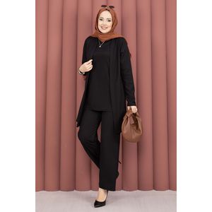 ชุดฮิญาบสไตล์กิโมโนสีดำลำลองแบบสามชิ้น - Product Image 1