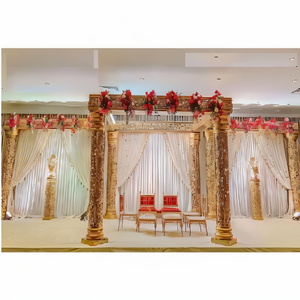 Mandap cuadrado tallado dorado indio tradicional Venta caliente Mandapam de fibra Venta Canadá personalizable mejor Mandap védico DST Exports - Product Image 1