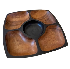 Plat rond contemporain en bois, design personnalisé durable, décoration de table de mariage, plat à chips et à sauce - Product Image 4