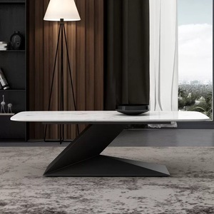 Modern Rectangular Stone Top Coffee <b>Table</b> 110x55x45cm Iron Legs Living Room Furniture <b>Side</b> <b>Table</b> Durable Set - Product Image 3