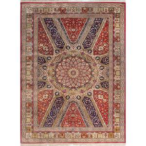 Tapis en soie noué à la main Gulmarg bleu avec motif médaillon pour usage domestique - Pae-5864 - Product Image 1