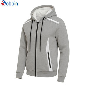 เสื้อฮู้ดดี้ผ้าฝ้ายแบบยูนิเซ็กซ์สั่งทำพิเศษ เสื้อฮู้ดดี้บุขนแกะสำหรับฤดูหนาวแบบมีซิปเต็มตัวพร้อมแถบสะท้อนแสงสำหรับผู้ชายและผู้หญิง เสื้อผ้ากีฬาลายเรียบ - Product Image 3