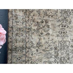 3.9x6.6 ft Area Vintage Rug, Turkish Rug, <b>Brown</b> Gray Floral <b>Wool</b> Rug - Product Image 4