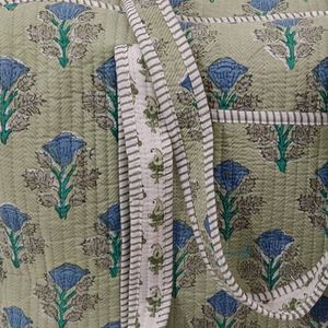 Sac de sport en toile de coton vert olive à imprimé floral, imprimé à la main à Jaipur, sac de week-end de qualité supérieure, 100% coton, durable, portable, sac de voyage - Product Image 4