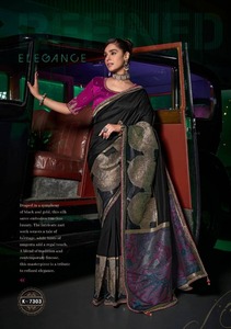 Vente en gros OEM personnalisé en vrac saris en soie moderne complexe tissé Pallu bordure infroissable réversible pour les fêtes mariages formel - Product Image 4