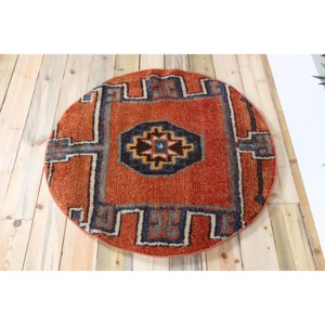 Tapis turc vintage 3,6x3,6 pi (110x110 cm), tapis géométrique Herki orange et bleu - Product Image 3