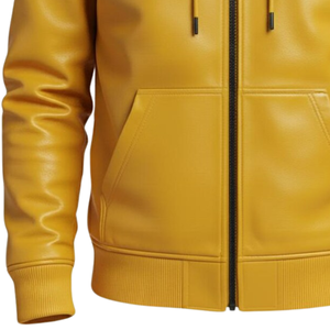 Nouvelle Vente – Blouson à Capuche en Similicuir Jaune Premium avec Fermeture Éclair – Veste Décontractée d'Hiver Style Urbain – Vente en Gros Fabricant - Product Image 5