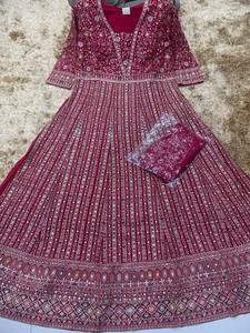 Moda india de moda para mujer Georgette largo pesado con trabajo de codificación Anarkali Kurti Dupatta vestido con traje de fiesta de boda - Product Image 2