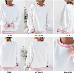 Sweat-shirt blanc oversize à col rond, coupe décontractée, manches longues, pull doux en molleton avec motif lettres, logo personnalisé - Product Image 6