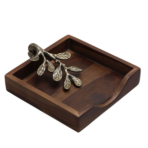 Servilletero Decorativo para Mesa de Comedor, Servilletero Artesanal de Madera de Nogal con Acabado en Níquel Antiguo, Diseño de Bambú - Product Image 4