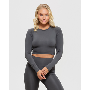 Haut court essentiel à manches longues en graphite unique pour femmes 4 voies extensibles et douces légères - Product Image 1