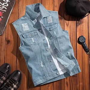 100% coton élégant Denim hommes vestes personnalisé sans manches coton veste pour hommes haute qualité lavé jean homme vestes - Product Image 3