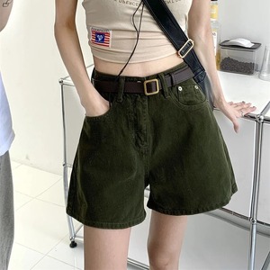กางเกงยีนส์ขาสั้นสีเขียวย้อนยุคสำหรับผู้หญิงกางเกงขาสั้นเอวสูงสไตล์เกาหลีแบบใหม่สำหรับฤดูร้อน - Product Image 5