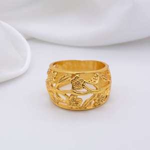 Boho Flower <b>Dome</b> Brass <b>Ring</b> 18k Gold Plated Hollow Cutout Floral Wholesale <b>Ring</b> For Women - Product Image 2