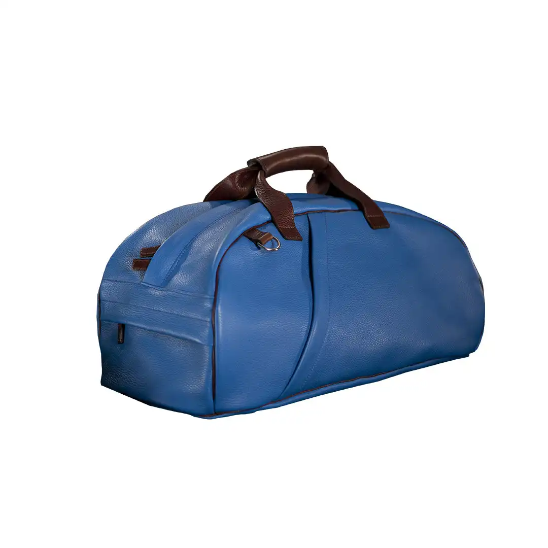 High quality Made in Italy handcrafted blue leather travel bag for business and leisure