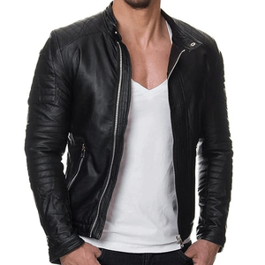 Blouson bombardier de moto à capuche amovible décontracté pour hommes de haute qualité en similicuir avec fermeture éclair - Product Image 1