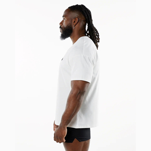 T-shirts pour hommes sur mesure 100% coton Tailles grandes Qualité de luxe Côtelé Col rond Uni Épaules tombantes Streetwear T-shirts oversize pour hommes - Product Image 3