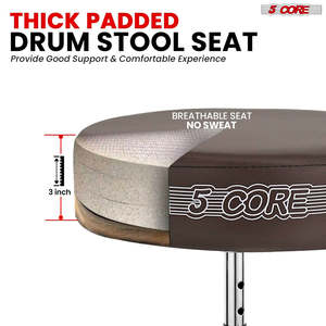5 Core Drum Throne 3 Thick <b>Padded</b> Memory Foam Comfortable Drummer <b>Stool</b> 200Lb Capacity Adjustable - Product Image 3
