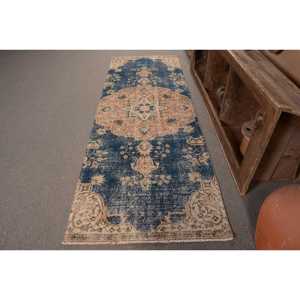 Antiguo azul Beige 3x8ft alfombra turca de lana Vintage Patchwork tejido plano para sala de estar o decoración de coche respaldo de látex - Product Image 1