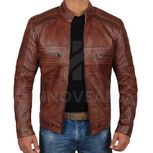 Chaqueta de Hombre para Otoño/Invierno, de Cuero Genuino y Lona, con Cuello Mao, Diseño con Letras, Estilo Urbano, Secado Rápido, Alta Calidad, OEM - Product Image 1