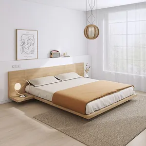 ベッドルーム家具ダブルクイーンキングサイズ日本のプラットフォーム収納無垢材畳ベッドヘッドボード付き