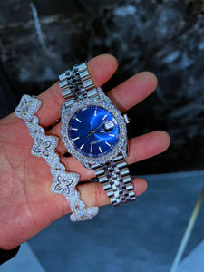 Iced Moissanite <b>Watch</b> <b>Blue</b> Dial VVS Diamond Bezel Luxury <b>Men's</b> Stainless Steel Waterproof Wholesale Factory Custom Logo - Product Image 3