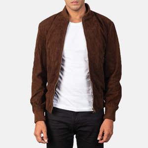 Shane Genuine Sheep Skin Mocha <b>Suede</b> Bomber <b>Jacket</b> Casual Aviator Reversible Zippered Water Proof Embroidered XS for Autumn - Product Image 1