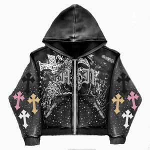 Sudadera con Capucha Extra Grande con Logotipo Personalizado, Sudadera de Felpa Francesa con Pedrería, Sudadera Holgada para Hombre, Ropa Urbana Masculina, Sudadera con Capucha Lavada al Ácido - Product Image 1