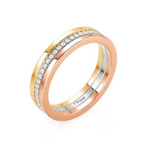 Jeulia Stainless <b>Steel</b> Tri-Color Pave Wedding Band-Fashionable Inlay <b>Ring</b> for Women - Product Image 2