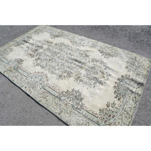 พรมวินเทจขนาด 5.6x9.4 ฟุต พรมตุรกีขนาดใหญ่ พรมลายตะวันออกสีเบจเขียว - Product Image 4