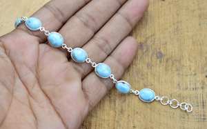 Bracelet réglable en argent sterling 925 avec pierre précieuse naturelle Larimar bleue, forme ovale, fait à la main, cadeau pour femme - Product Image 4