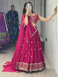 Élégant traditionnel reine rose couleur lourde Gorgette Lehenga broderie séquence travail nouveau concepteur lourd porter pour mariage - Product Image 3