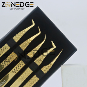 Ensemble de pinces d'extension de cils plaquées or de luxe-Kit de pinces à cils professionnelles en acier inoxydable OEM et marque privée disponible - Product Image 4
