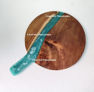 Tabla de cortar de queso de madera de acacia y resina azul con mango Tabla de cortar de buena calidad Tabla de cortar de resina y madera - Product Image 4