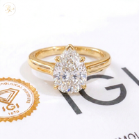 Bague en or 18 carats personnalisée OEM certifiée IGI VVS, style Pinky, pour femme, sertie pavé, vente en gros, diamant de laboratoire taille poire