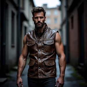 Ropa de calle de invierno para hombre, piel de oveja auténtica, botón de cuerno, chaleco de motociclista a prueba de viento ecológico | Alta calidad - Product Image 2