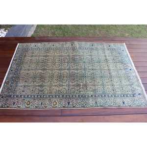 Alfombra Vintage de 3.5x5.5 pies, Alfombra Turca con Detalles, Alfombra Ikat Azul Verde - Product Image 3