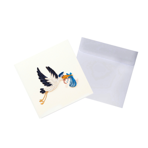 Tarjeta de Quilling con Diseño de Cigüeña con Cría, Tarjeta de Felicitación Hecha a Mano con Sobre, Arte en Papel, Regalo para Bebé - Product Image 3