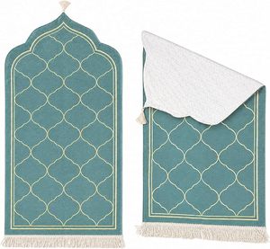 Tapis de prière en velours bleu de luxe en gros, Janamaz Sejjadah, tapis musulman antidérapant, cadeau islamique - Product Image 2