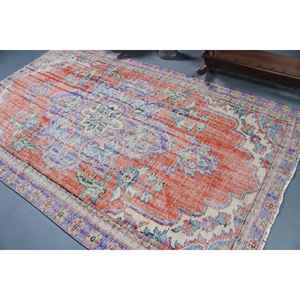 Alfombra Turca Vintage Grande de 5.4x9 pies, Alfombra de Lana Ikat Roja - Product Image 4