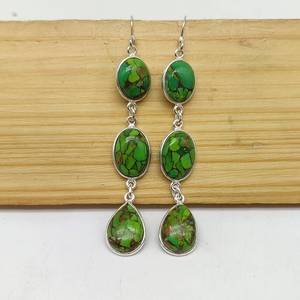 Boucles d'oreilles turquoise en cuivre vert naturel Bijoux en pierres précieuses naturelles en argent sterling 925 Boucles d'oreilles pendantes en cristal de guérison - Product Image 2