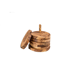 Customized Wholesale Mango Wood Round Coaster Set of 6 With Metal Stand Table Top <b>Polished</b> Wedding & Dining Table Decor Coasters - Product Image 5